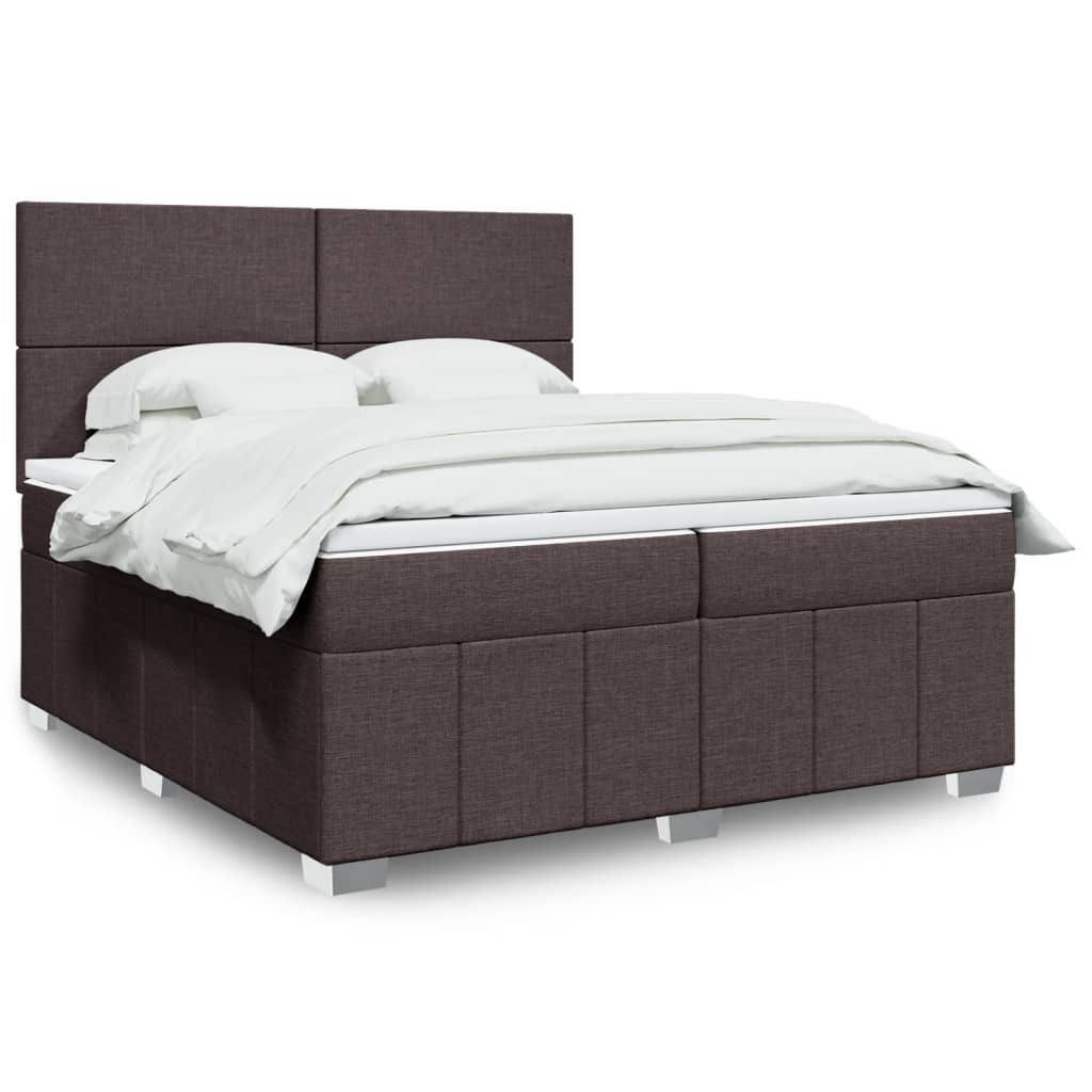 Cama com molas/colchão 200x200 cm tecido castanho-escuro