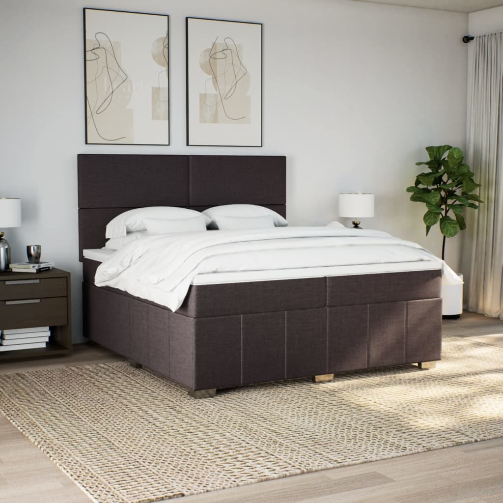 Cama com molas/colchão 200x200 cm tecido castanho-escuro