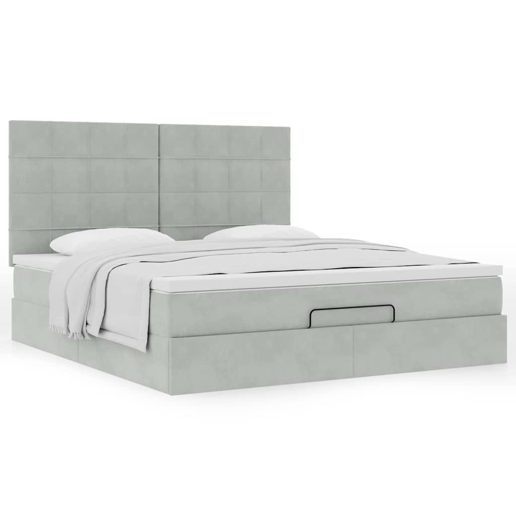 Estrutura cama otomana colchões 180x200cm veludo cinzento claro
