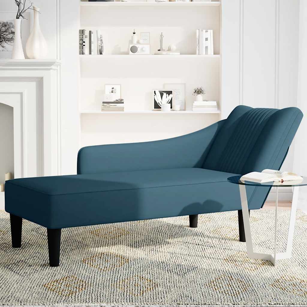 Chaise-longue com apoio de braço direito veludo azul