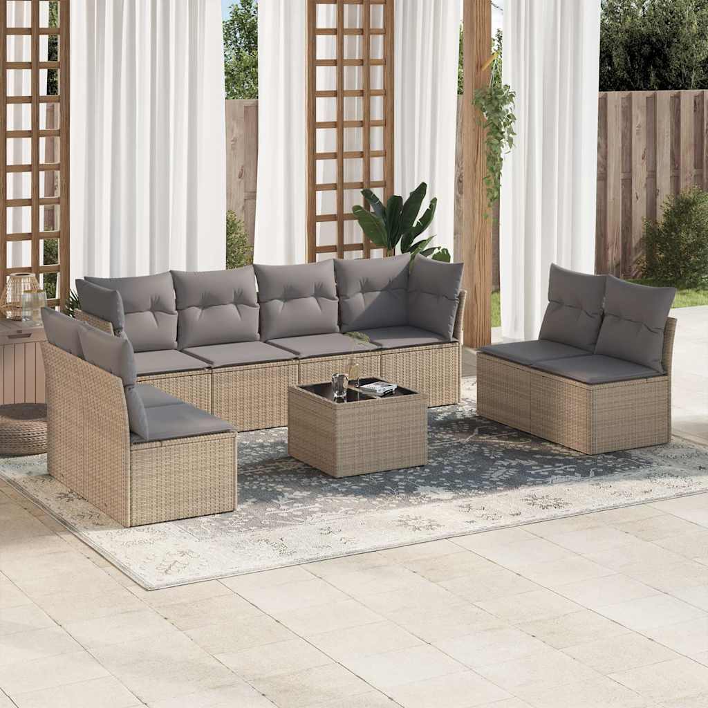 9 Pcs conjunto de sofás p/ jardim com almofadões vime PE bege