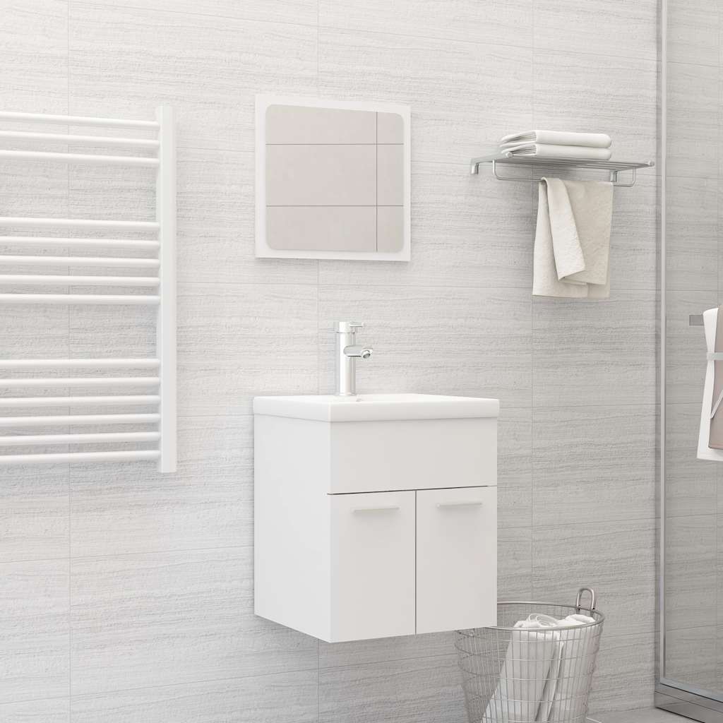 2 Pcs conj. móveis de casa de banho derivados de madeira branco