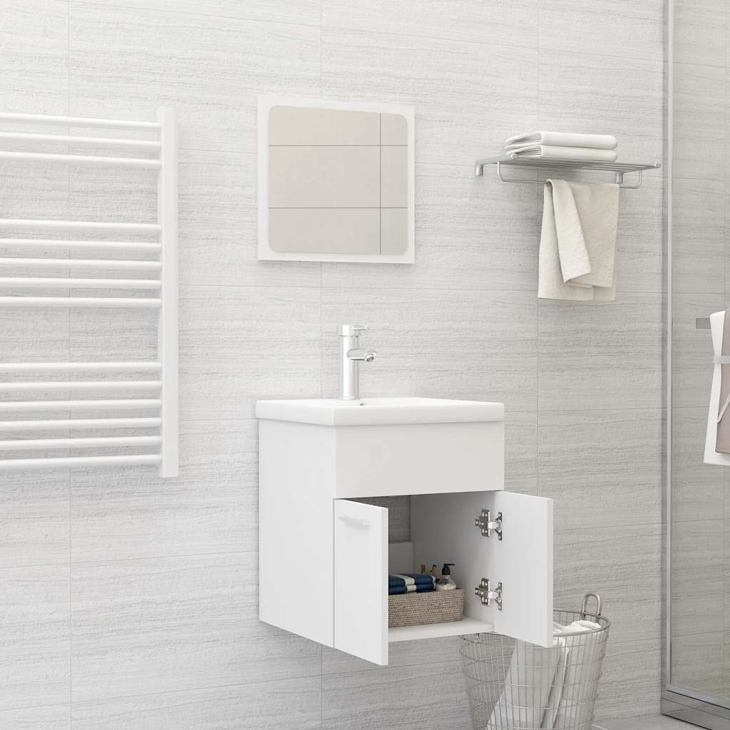 2 Pcs conj. móveis de casa de banho derivados de madeira branco