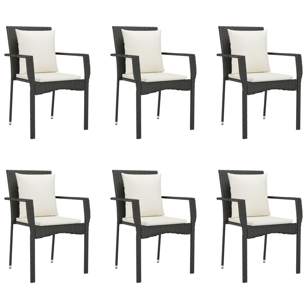 7 Pcs conjunto de jantar p/ jardim c/ almofadões vime PE preto