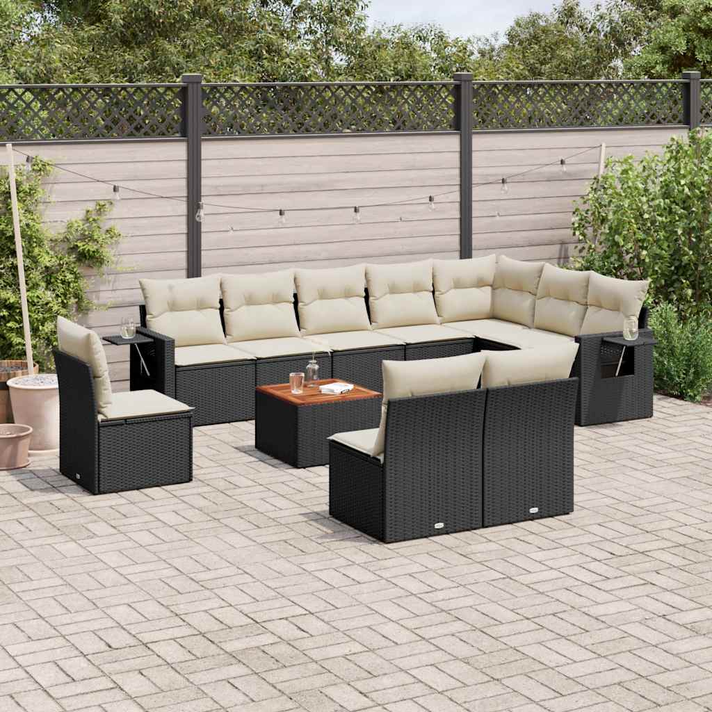 11 Pcs conjunto sofás de jardim c/ almofadões vime PE preto