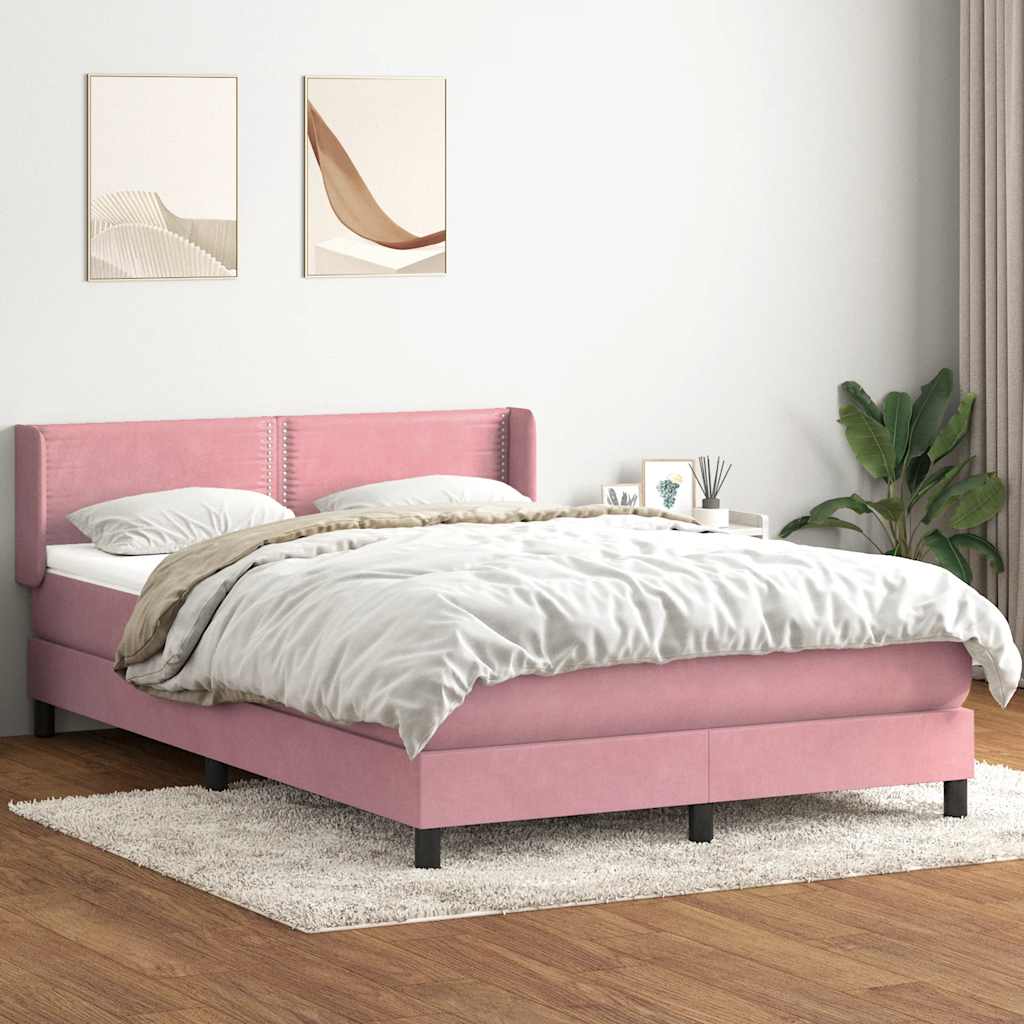 Cama box spring com colchão 160x210 cm veludo rosa