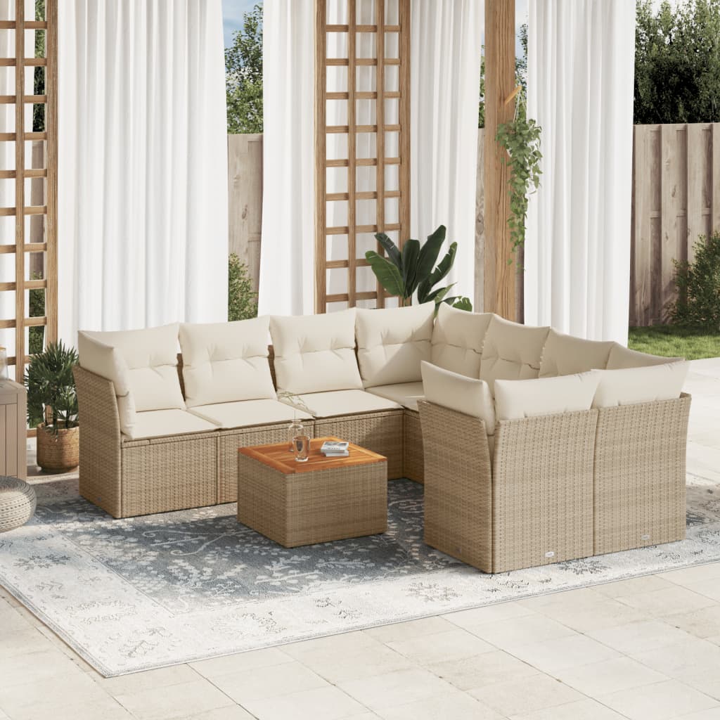 9 Pcs conjunto de sofás p/ jardim com almofadões vime PE bege