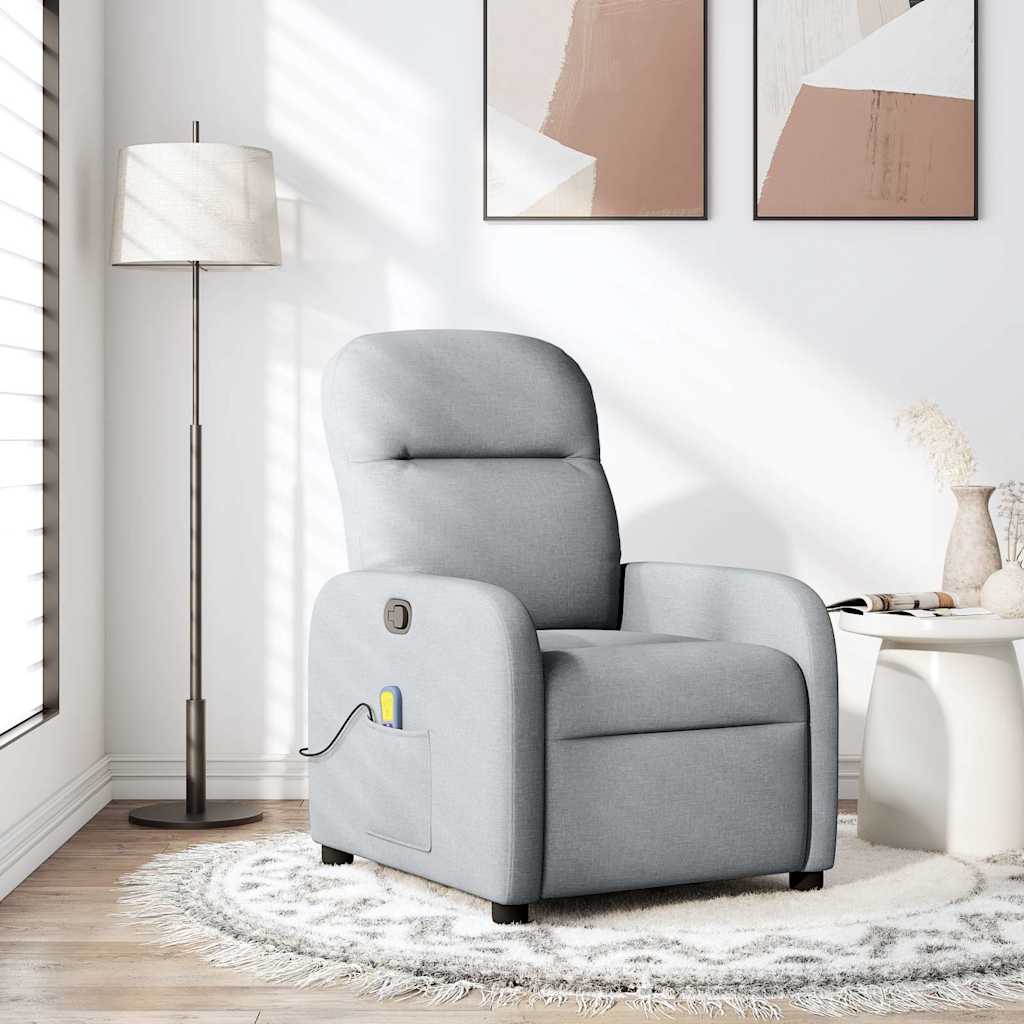 Poltrona de massagens reclinável tecido cinzento-claro