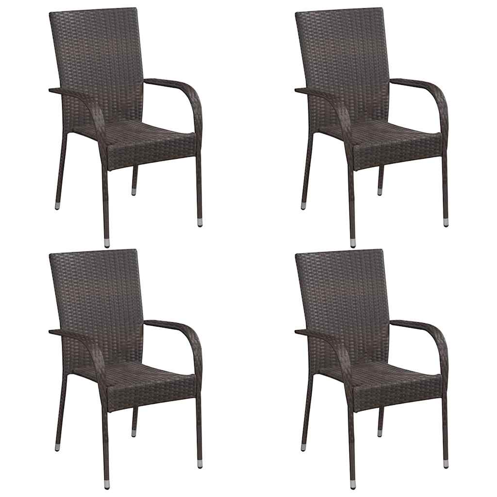 5 Pcs conjunto de jantar para jardim vime PE castanho