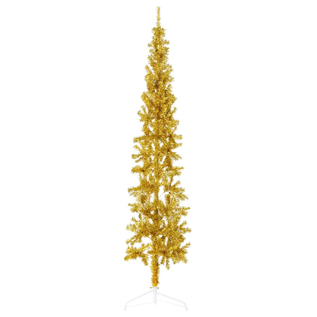 Meia árvore de natal fina com suporte 180 cm dourado