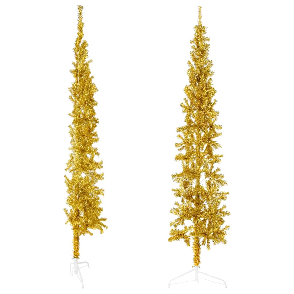 Meia árvore de natal fina com suporte 180 cm dourado