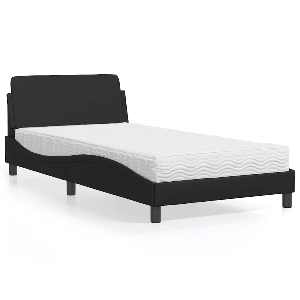 Cama com colchão dover 100x200 cm couro artificial preto