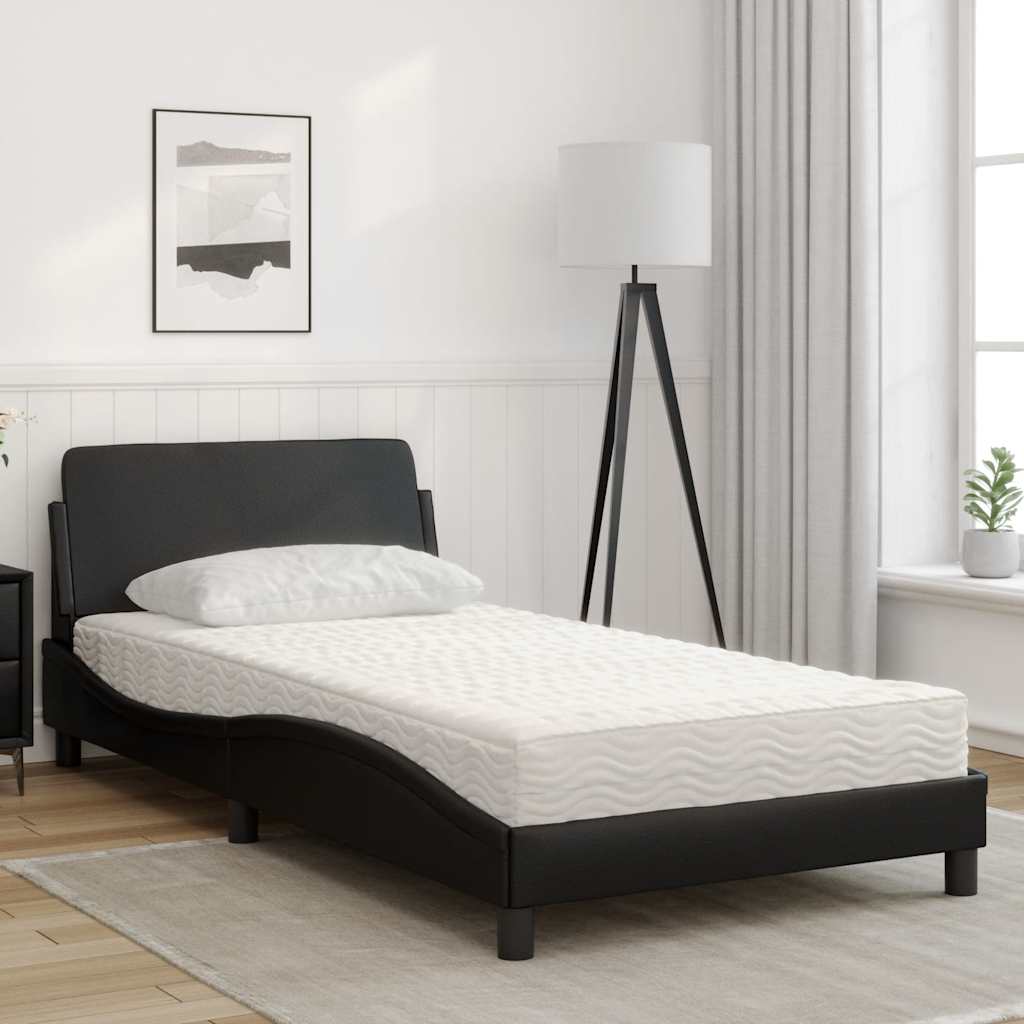 Cama com colchão dover 100x200 cm couro artificial preto