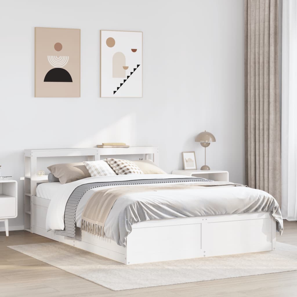 Estrutura cama c/ cabeceira 120x190 cm pinho maciço branco