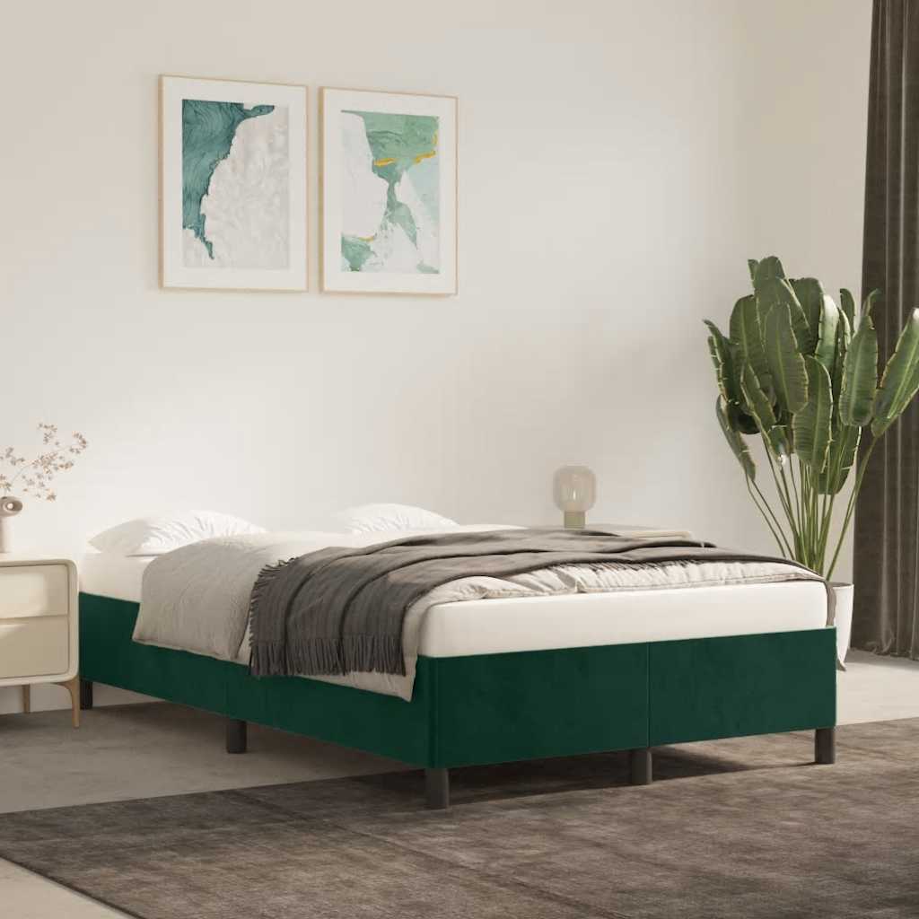 Estrutura de cama sem colchão 120x200 cm veludo verde-escuro