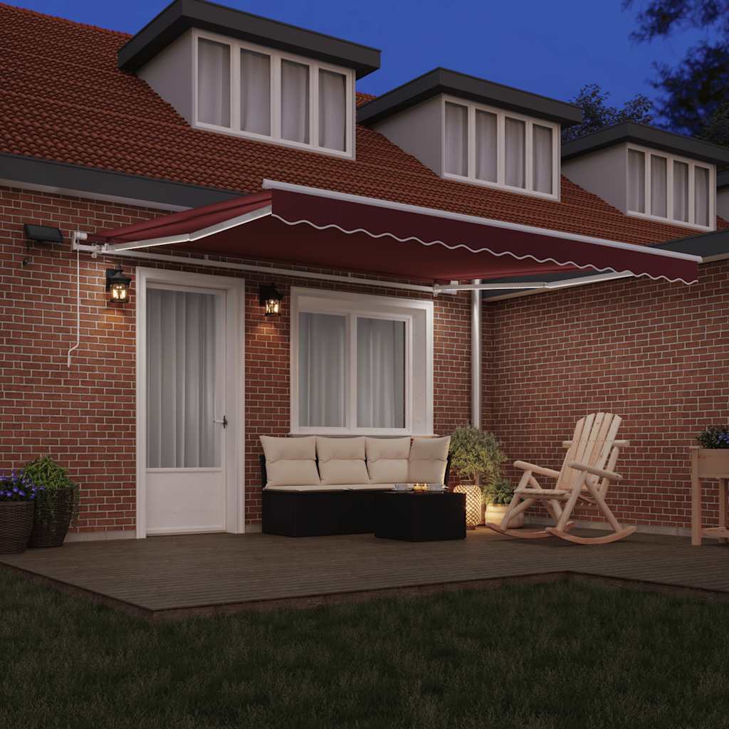 Toldo retrátil manual com luz LED 400x300 cm bordô