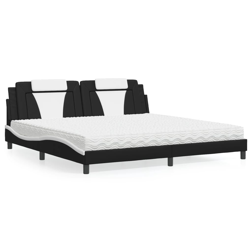 Cama viana com colchão 200x200 cm couro artificial preto e branco