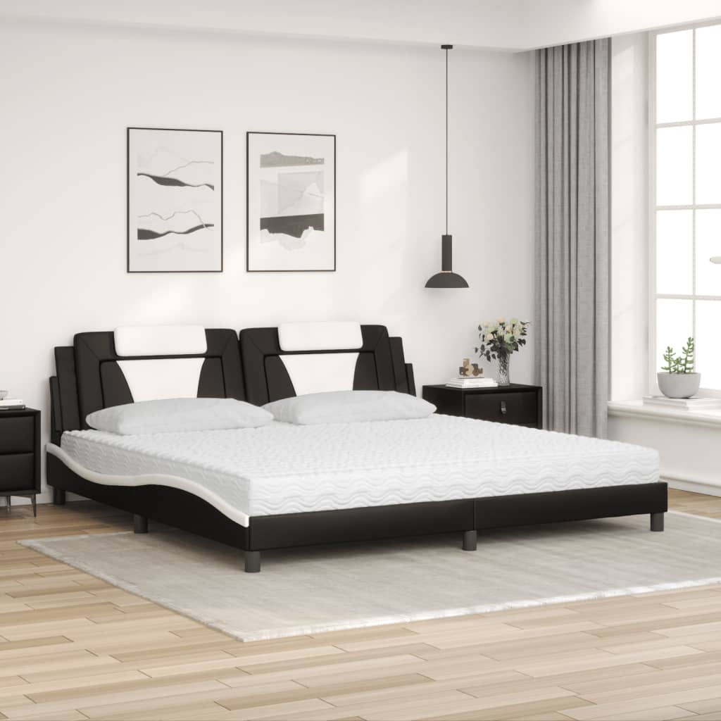 Cama viana com colchão 200x200 cm couro artificial preto e branco
