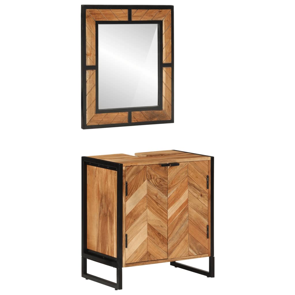 2 Pcs conj. móveis p/ casa de banho ferro e acácia maciça