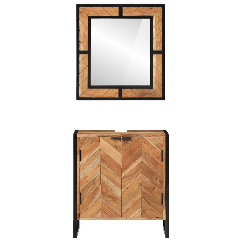 2 Pcs conj. móveis p/ casa de banho ferro e acácia maciça