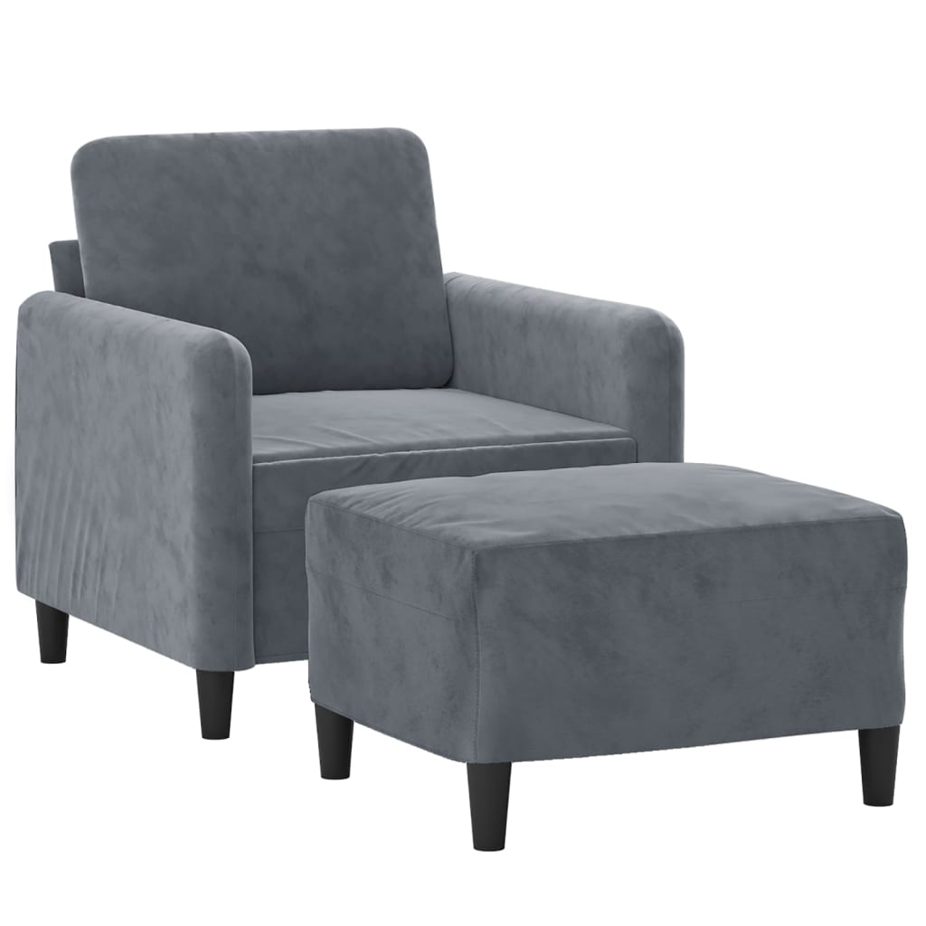 Poltrona com apoio de pés 60 cm veludo cinzento-escuro