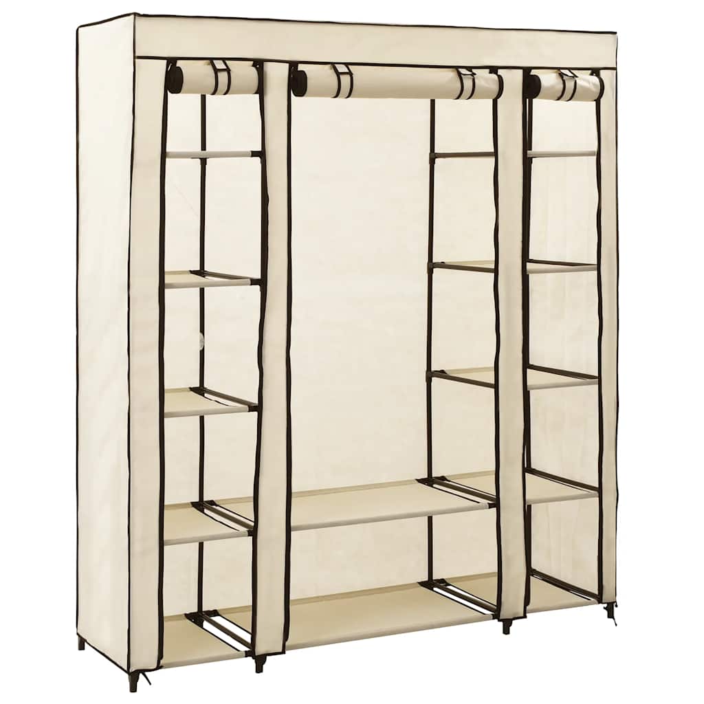 Roupeiro c/ compartimentos e varões 150x45x176 cm tecido creme