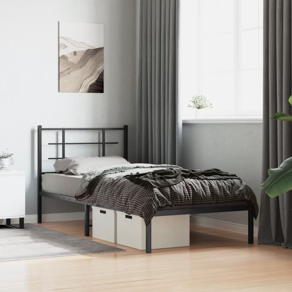 Estrutura de cama com cabeceira 90x190 cm metal preto