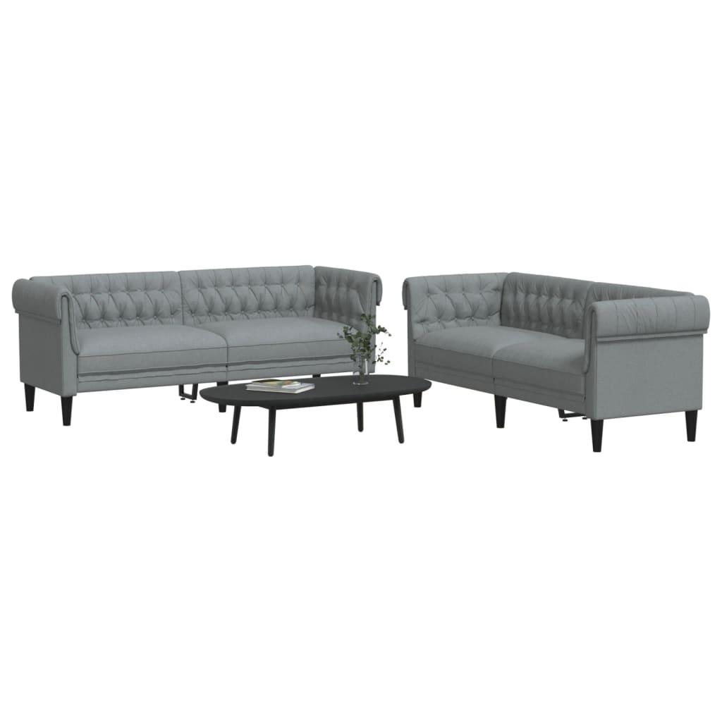 2 Pcs conjunto de sofás tecido cinzento-claro