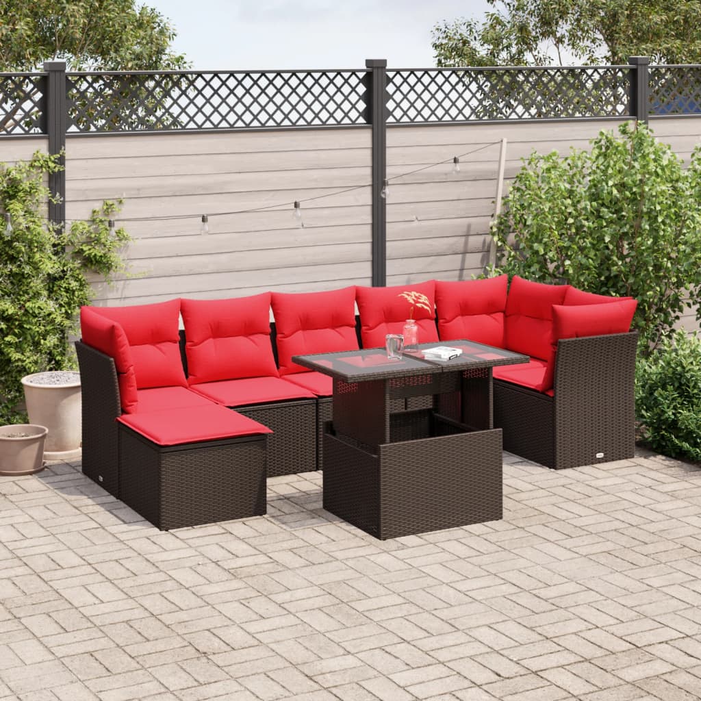 Conjunto de sofá de jardim com 8 peças e almofadas em rattan sintético marrom