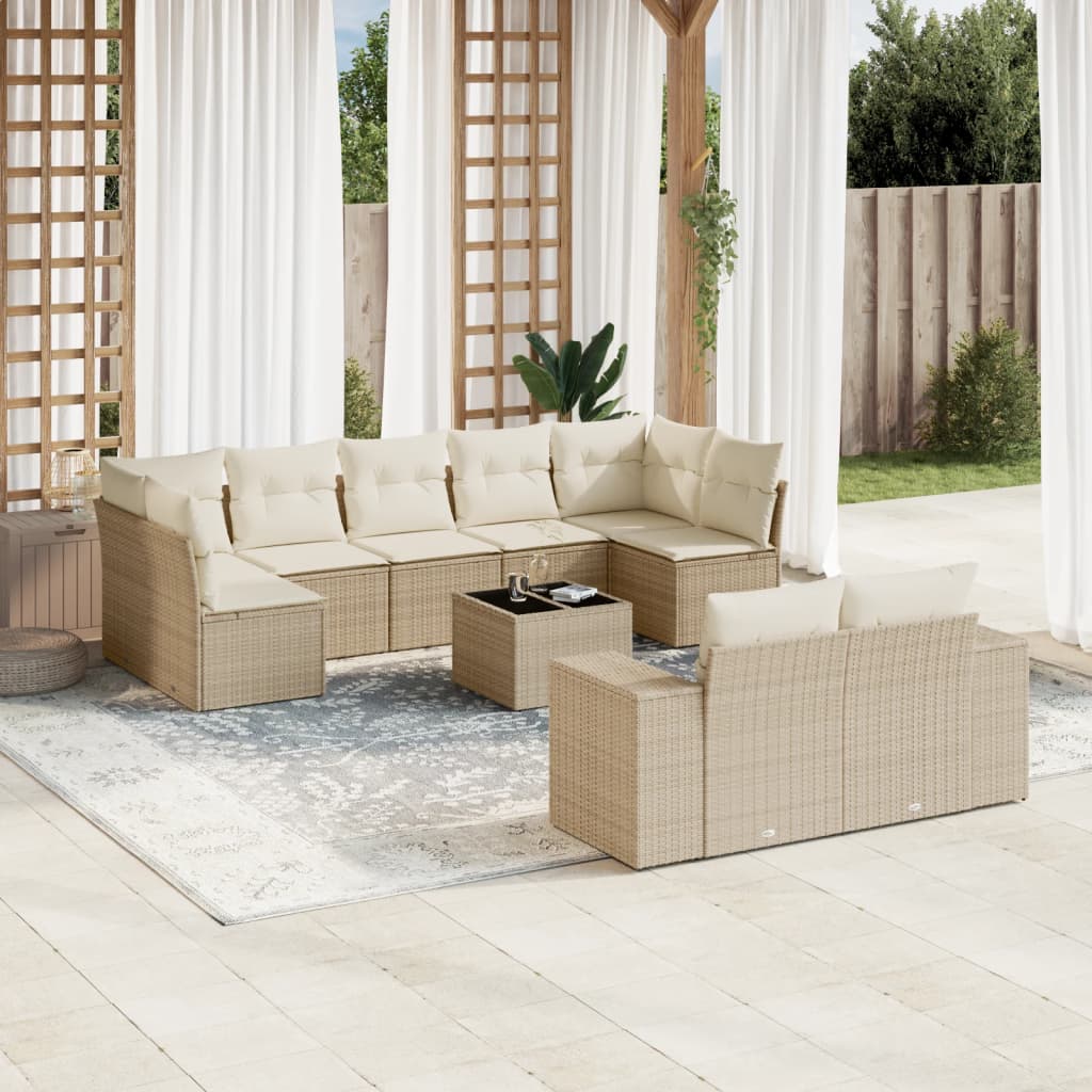 10 Pcs conjunto de sofás p/ jardim com almofadões vime PE bege