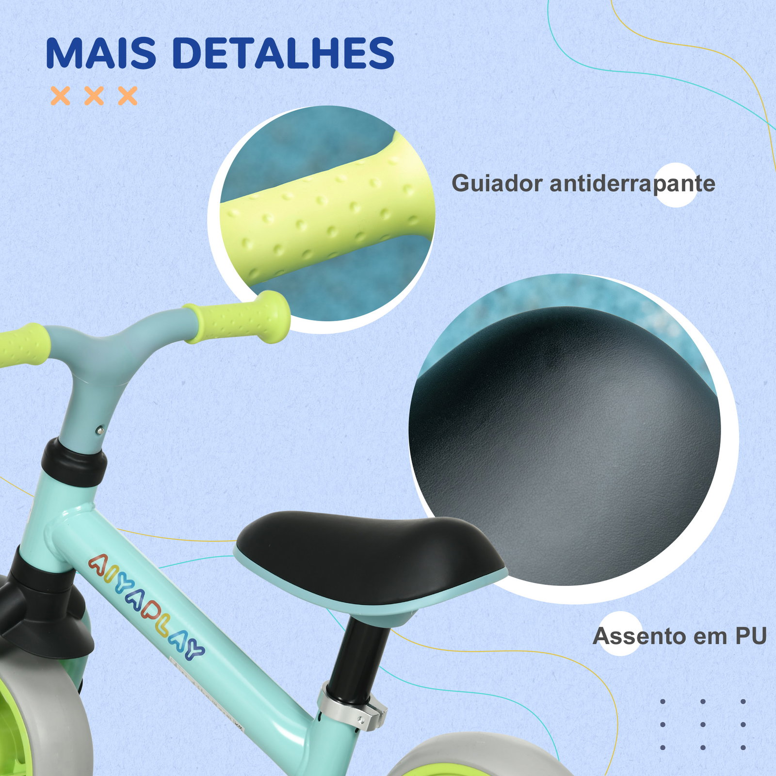Bicicleta sem pedais para crianças de 18-48 meses bicicleta de equilíbrio com assento ajustável em altura 66,5x34x47 cm verde