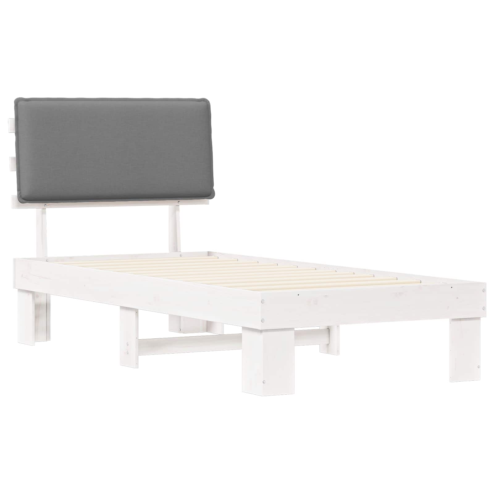 Estrutura de cama com cabeceira estofada cinzento-claro