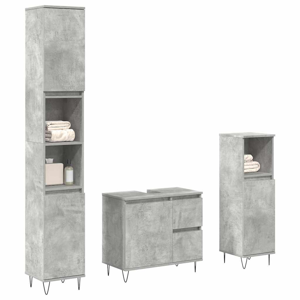 3 Pcs conj. móveis casa banho derivados madeira cinza cimento
