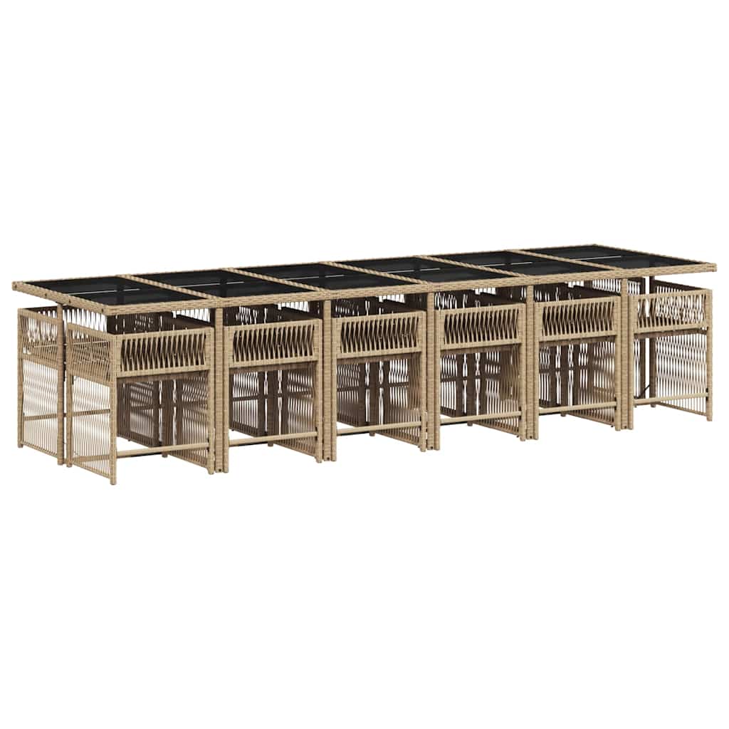 13 Pcs conj. jantar jardim c/ almofadões vime PE bege misturado