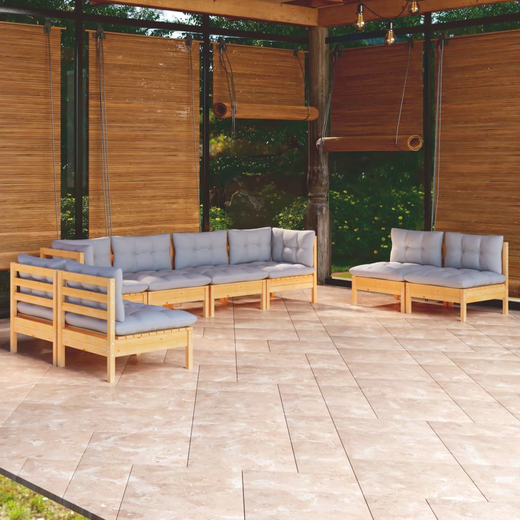 8 Pcs conjunto lounge de jardim + almofadões cinza pinho maciço