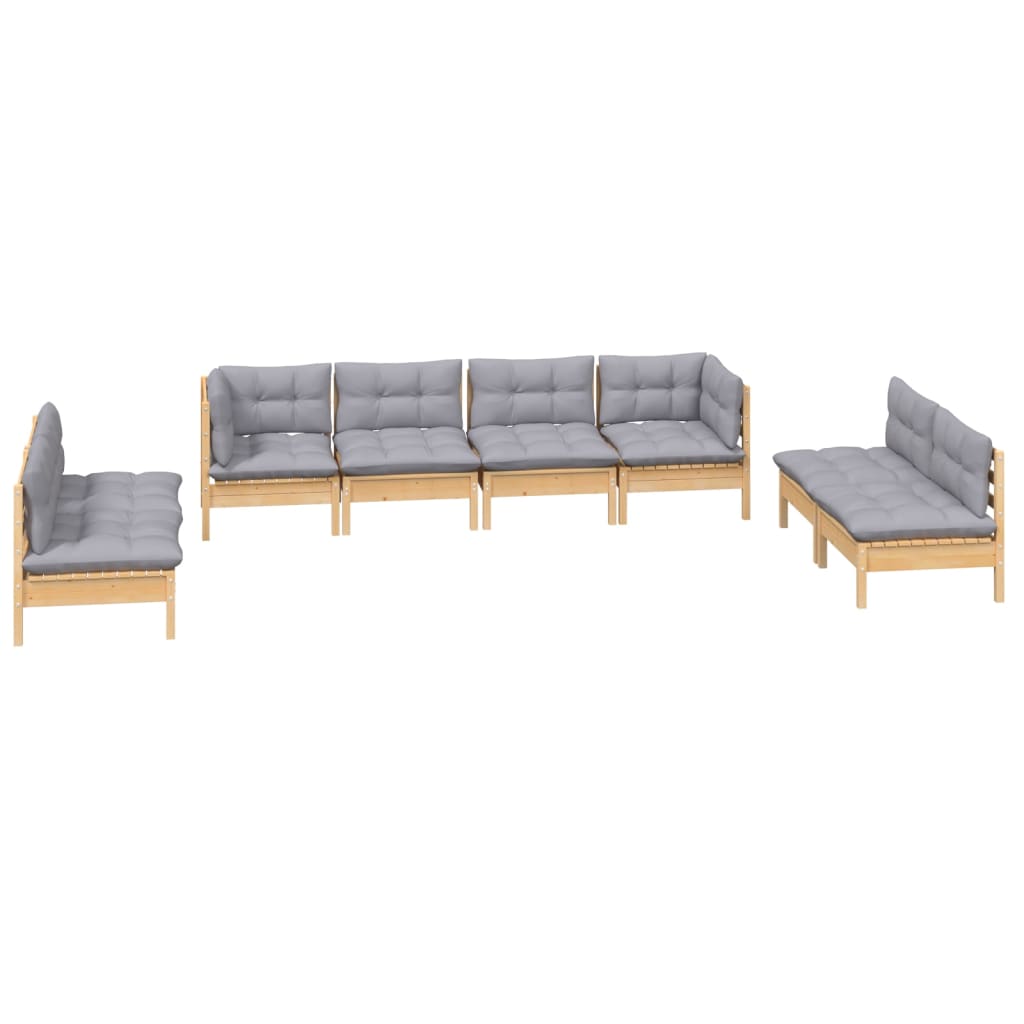 8 Pcs conjunto lounge de jardim + almofadões cinza pinho maciço