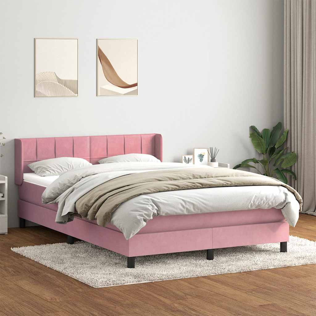 Cama box spring com colchão 160x210 cm veludo rosa