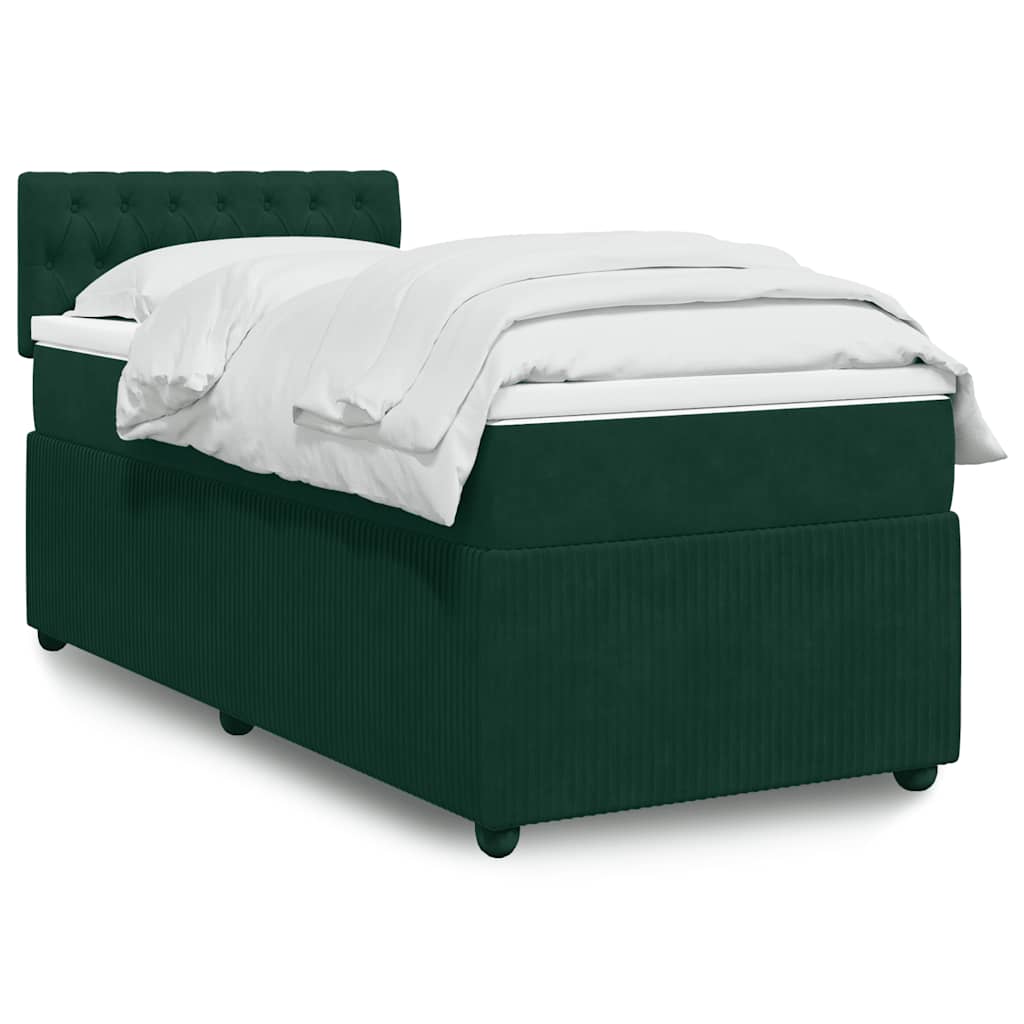 Cama com molas/colchão 90x190 cm veludo verde-escuro