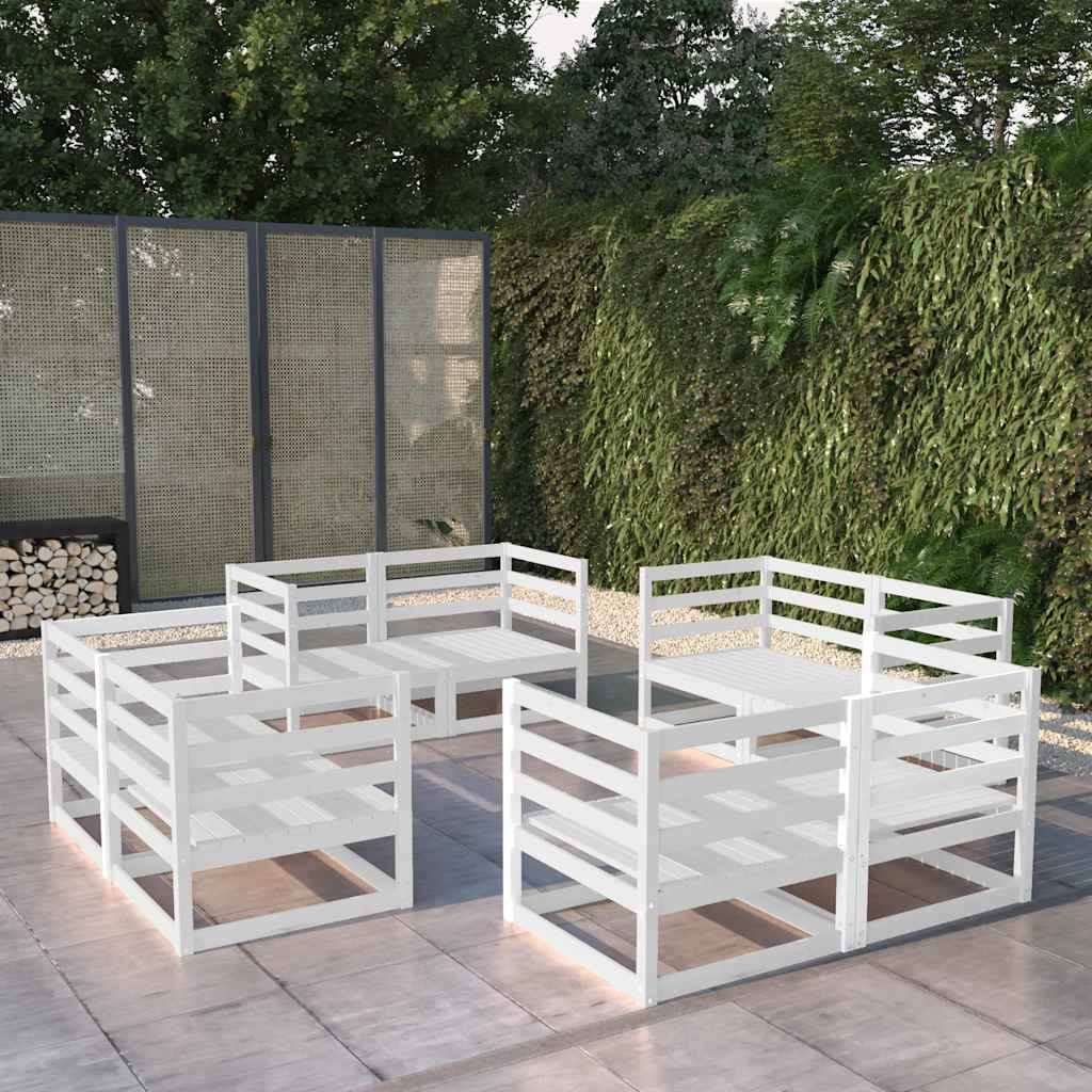 8 Pcs conjunto lounge de jardim pinho maciço branco