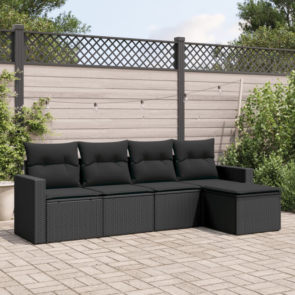 5 Pcs conjunto sofás de jardim com almofadões vime PE preto