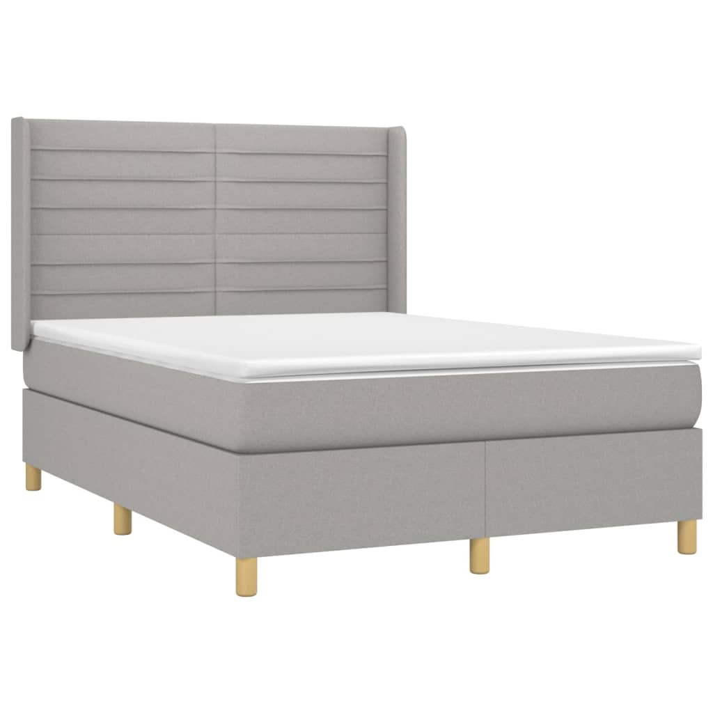 Cama box spring c/ colchão e LED 140x200 cm tecido cinza-claro