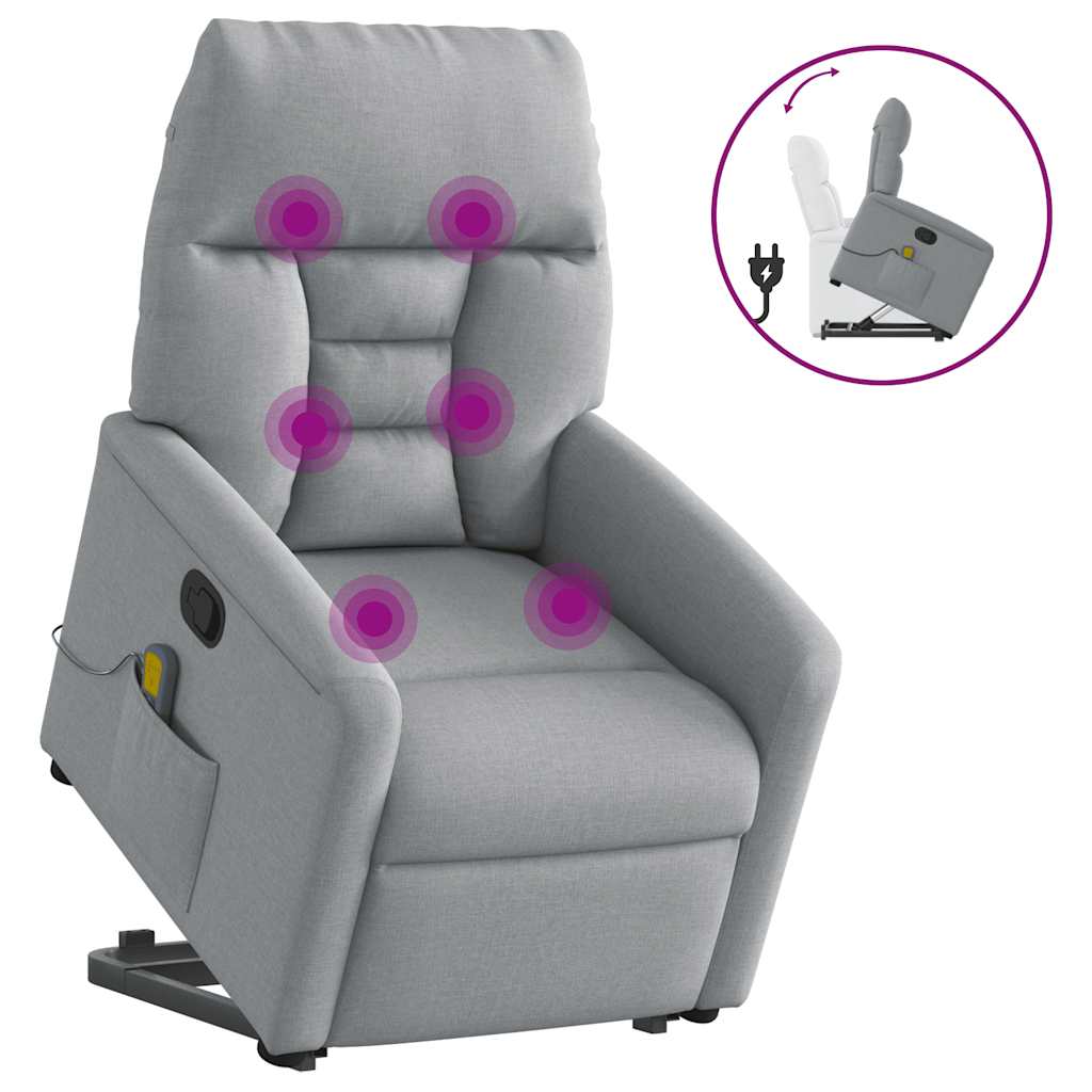 Poltrona reclinável massagens tecido cinzento-claro