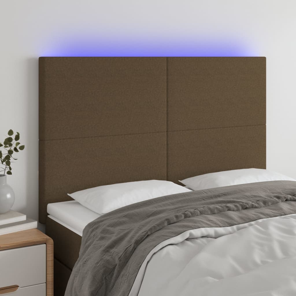 Cabeceira de cama c/ luzes LED tecido 144x5x118/128cm castanho