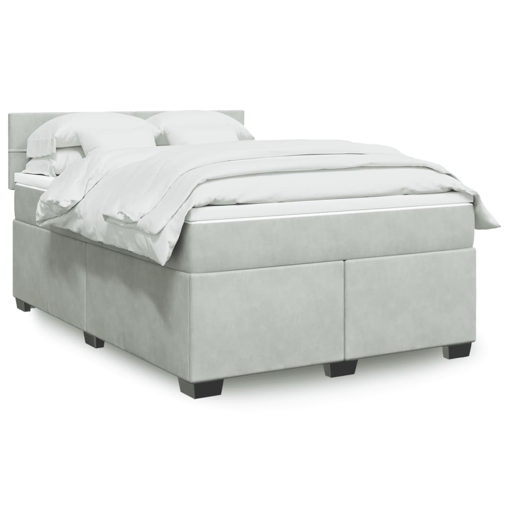 Cama com molas/colchão 140x190 cm veludo cinzento-claro
