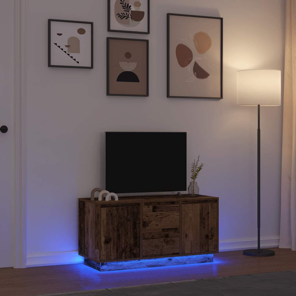 Móvel de TV com luzes LED 100x41x50 cm madeira velha