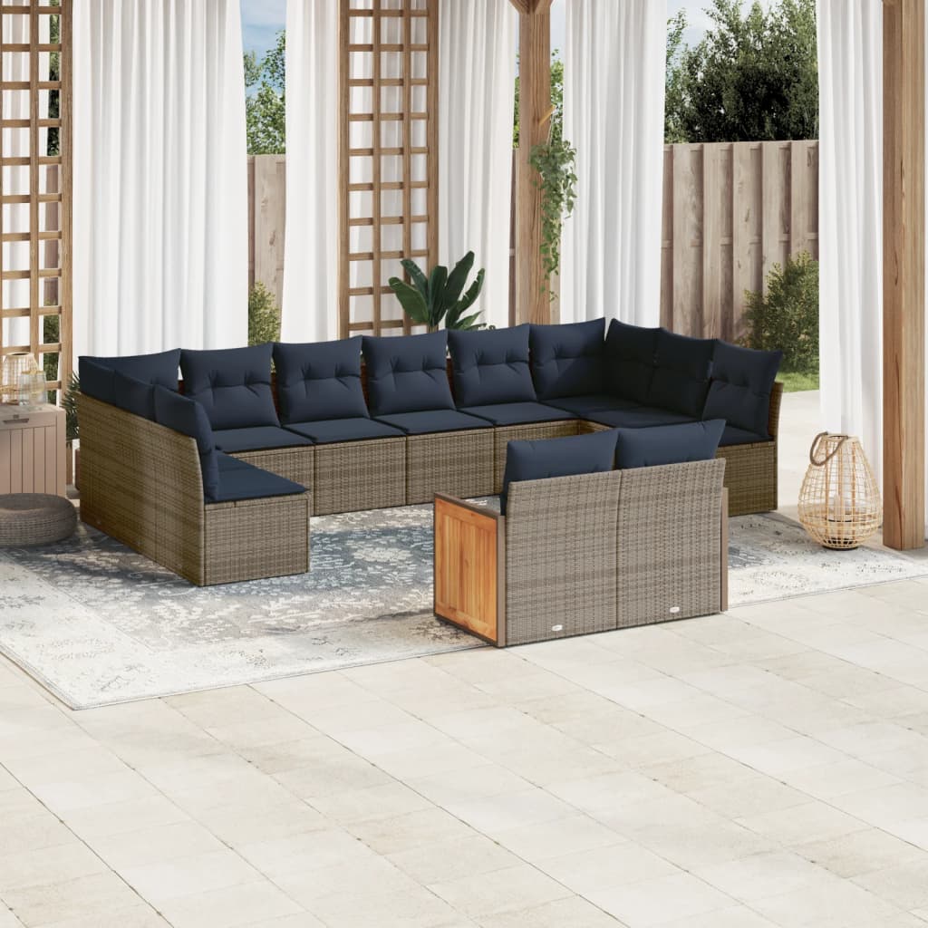 Conjunto de sofá de jardim com 12 peças e almofadas em rattan sintético cinza