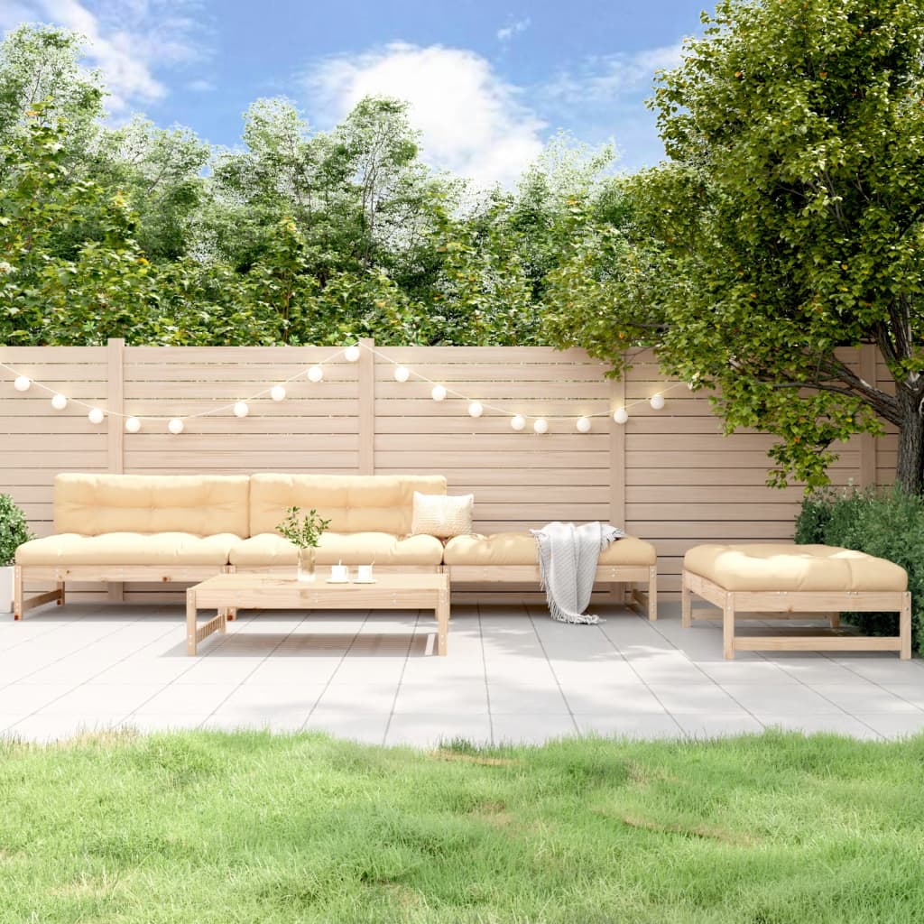 5 Pcs conjunto lounge de jardim madeira de pinho maciça