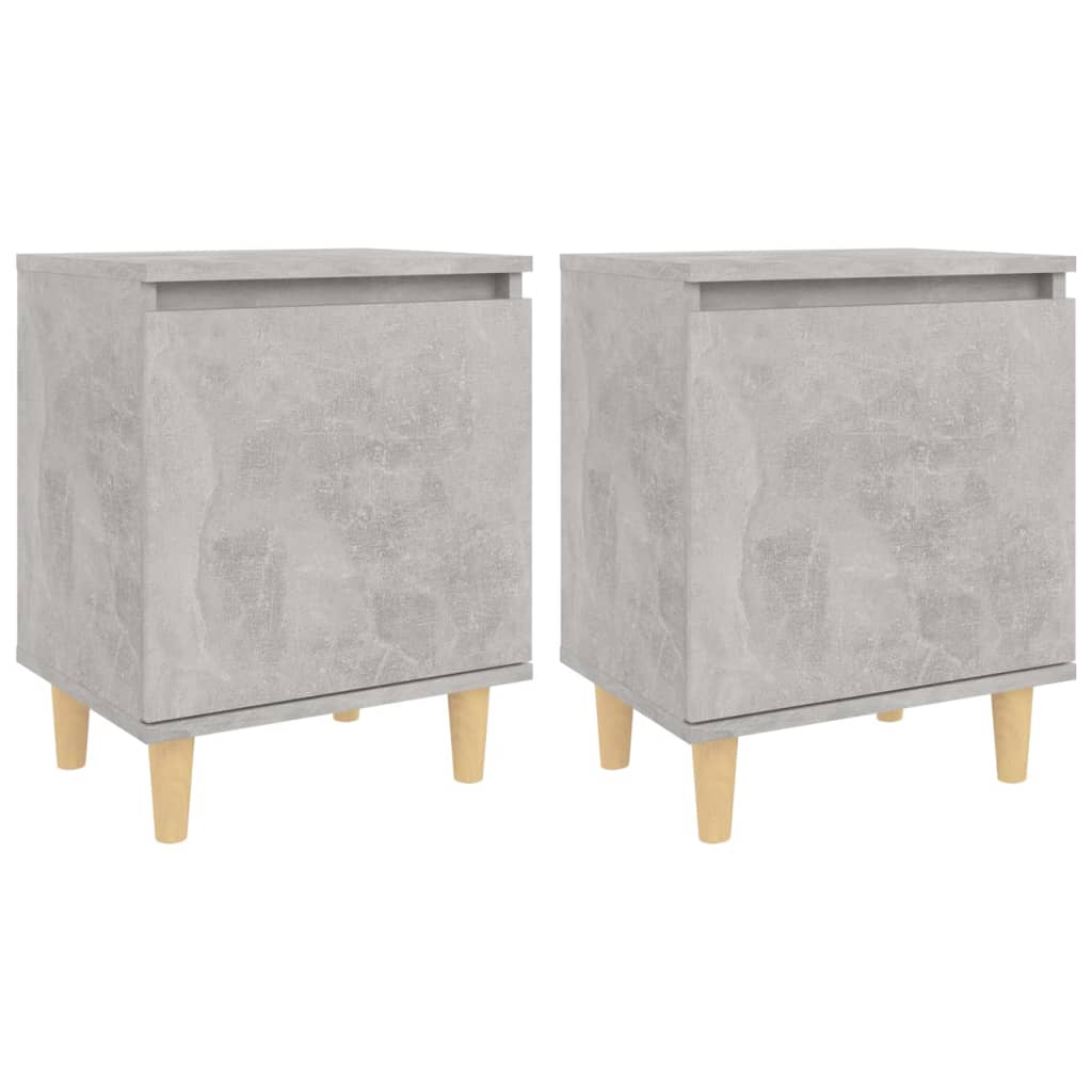 Mesas cabeceira pernas madeira 2pcs 40x30x50cm cinzento cimento