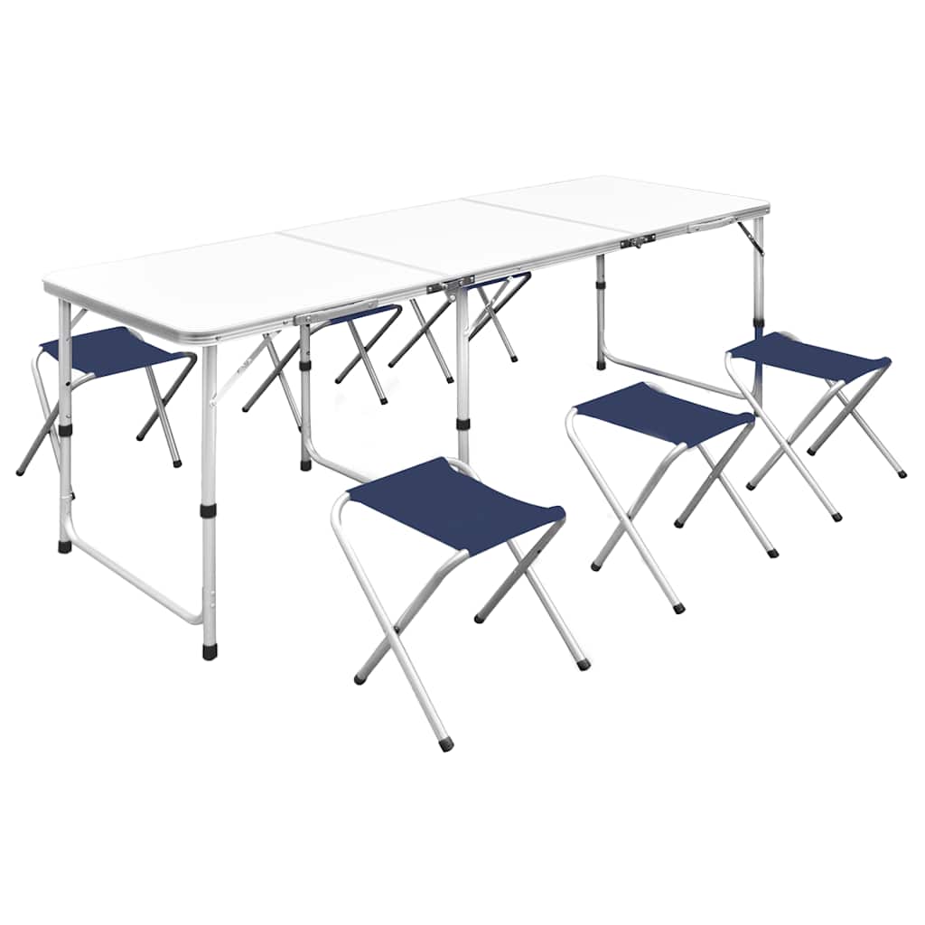 Conj. mesa campismo dobrável c/ 6 bancos altura ajust. 180x60cm