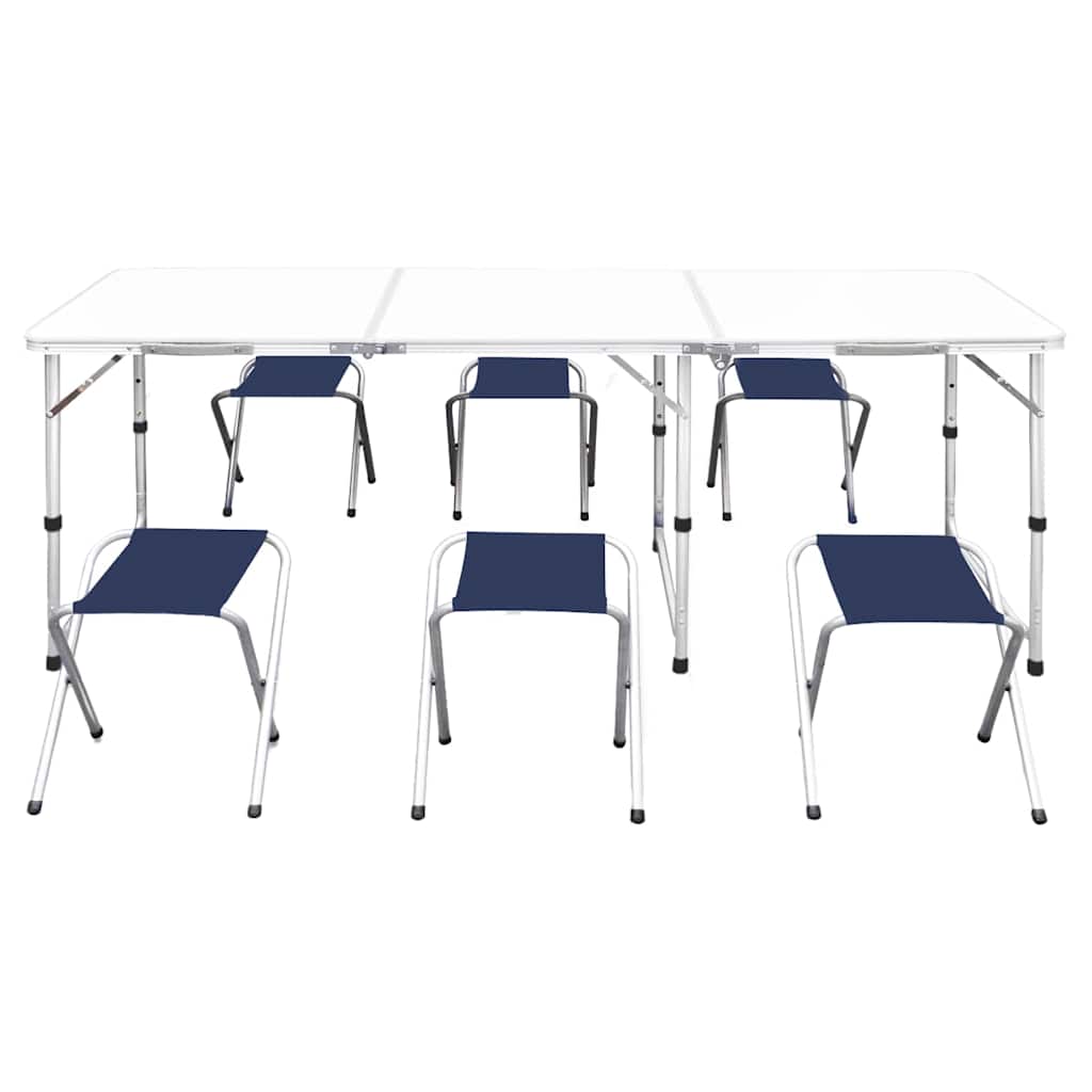 Conj. mesa campismo dobrável c/ 6 bancos altura ajust. 180x60cm